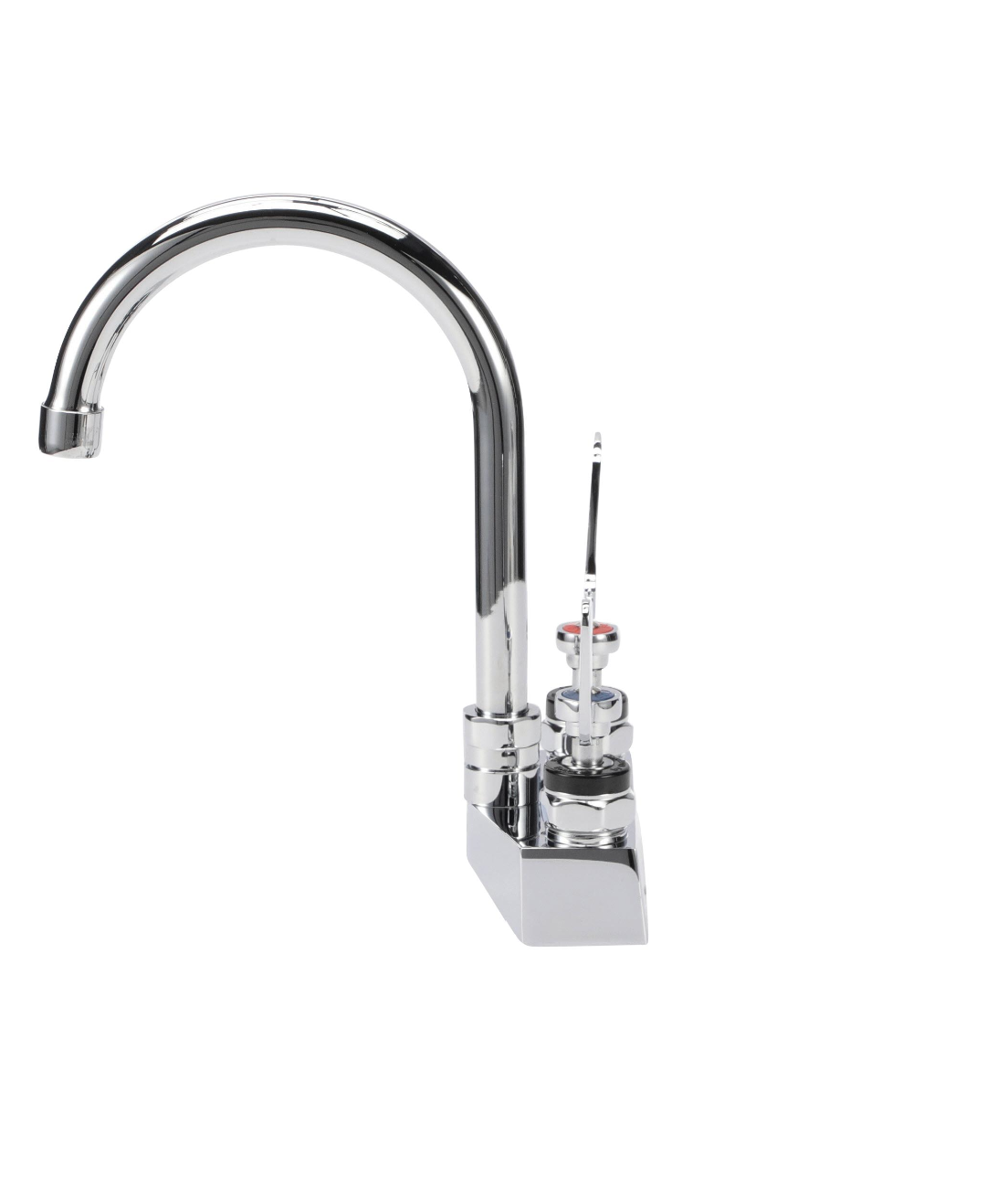 Encore® Brass Chrome Plated 4" OC Deck Mount Faucet Ceramic Valves with 6" Swivel Gooseneck Spout 4" Wrist Blade Handles