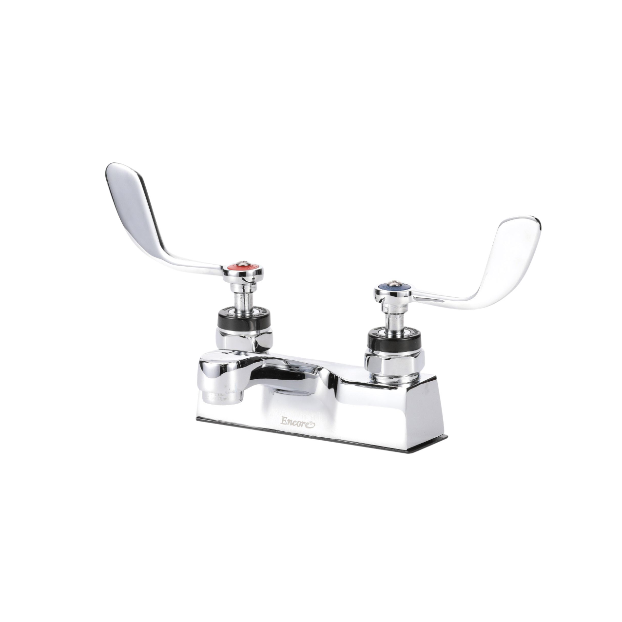 Encore® Brass Chrome Plated 4" OC Centerset Deck Mount Faucet Ceramic Valves with 4" Cast Spout Spout 4" Wrist Blade Handles