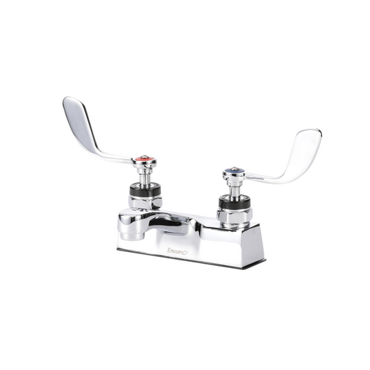 Encore® Brass Chrome Plated 4" OC Centerset Deck Mount Faucet Ceramic Valves with 4" Cast Spout Spout 4" Wrist Blade Handles