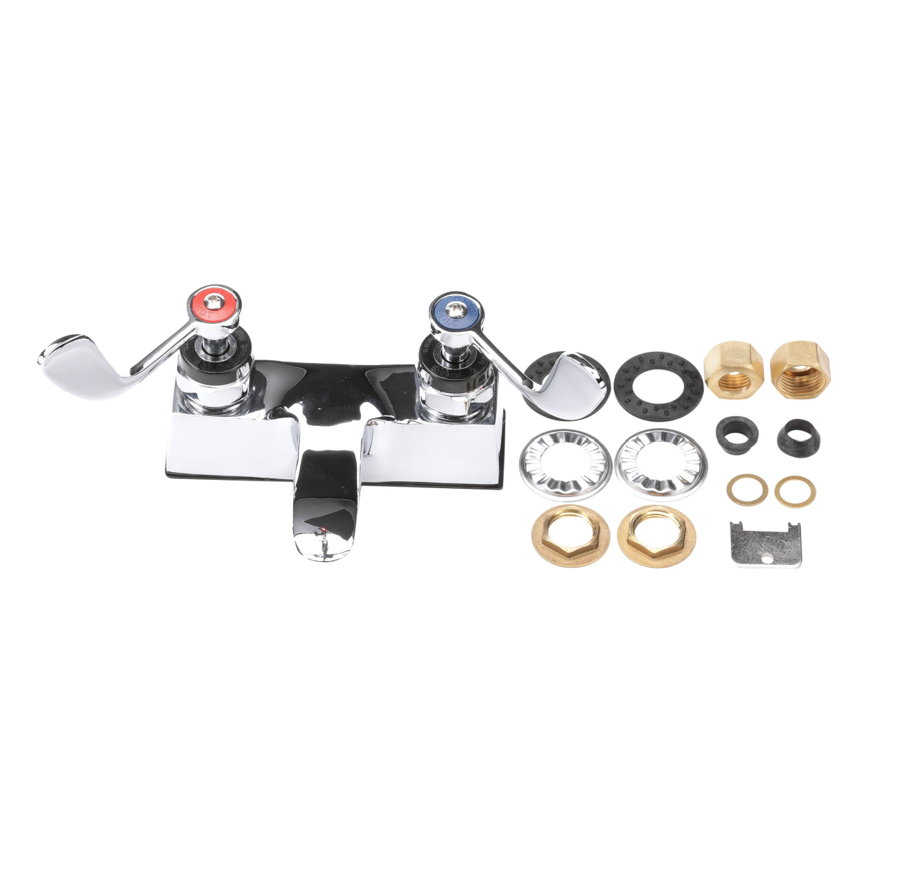 Encore® Brass Chrome Plated 4" OC Centerset Deck Mount Faucet Ceramic Valves with 4" Cast Spout Spout 4" Wrist Blade Handles