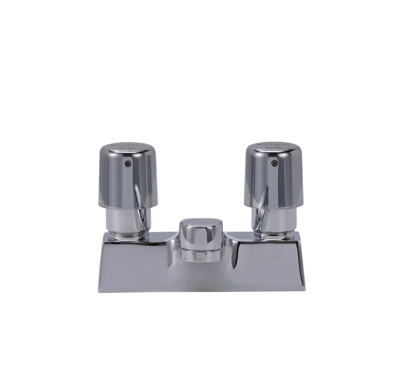 Encore® Brass Chrome Plated 4" OC Centerset Deck Mount Faucet Metering Valves 0.5 gpm Vandal Resistant with 4" Cast Spout Spout