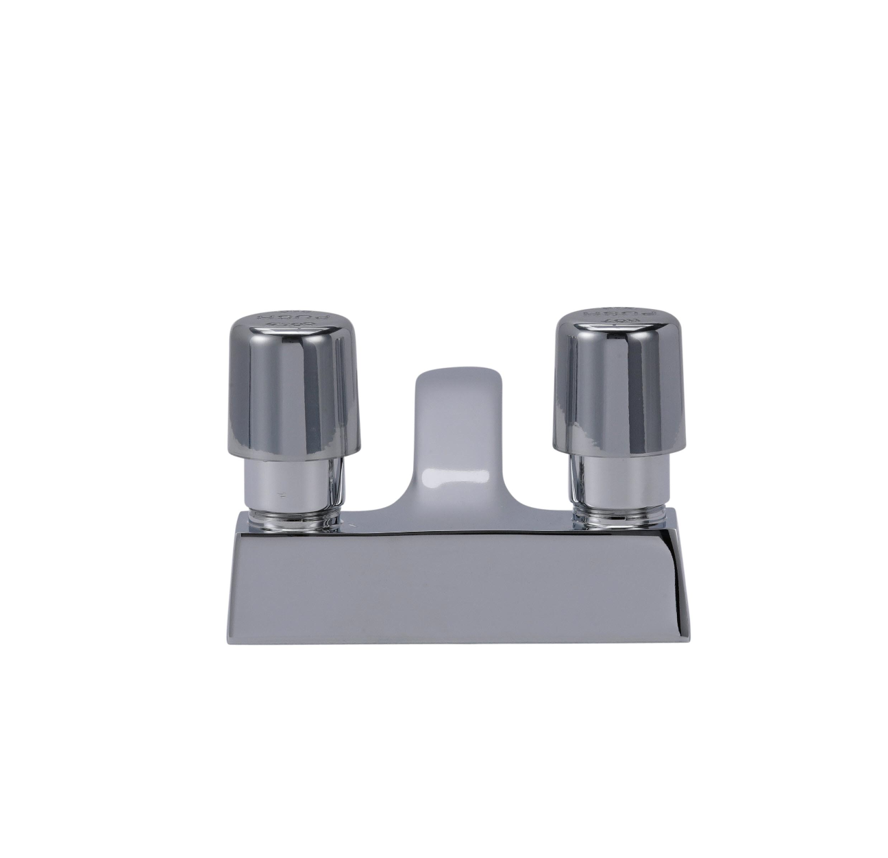 Encore® Brass Chrome Plated 4" OC Centerset Deck Mount Faucet Metering Valves 0.5 gpm Vandal Resistant with 4" Cast Spout Spout