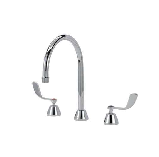 Encore® Adjustable Widespread Deck Mount Faucet with Rigid 8-1/2" Gooseneck Spout and 4" Wrist Blade Handles