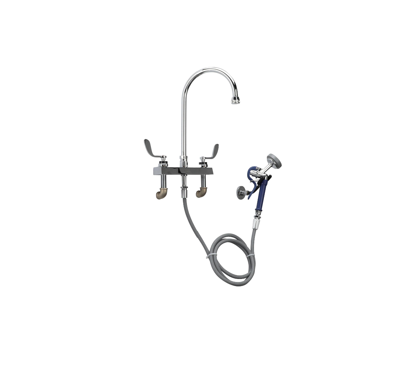 Encore® Adjustable Widespread Deck Mount Faucet with Rigid 6" Gooseneck Spout and 4" Wrist Blade Handles