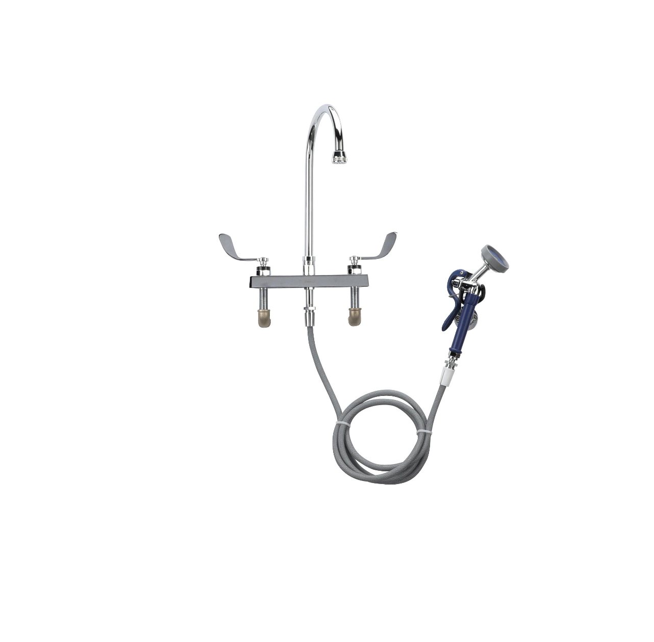 Encore® Adjustable Widespread Deck Mount Faucet with Rigid 6" Gooseneck Spout and 4" Wrist Blade Handles