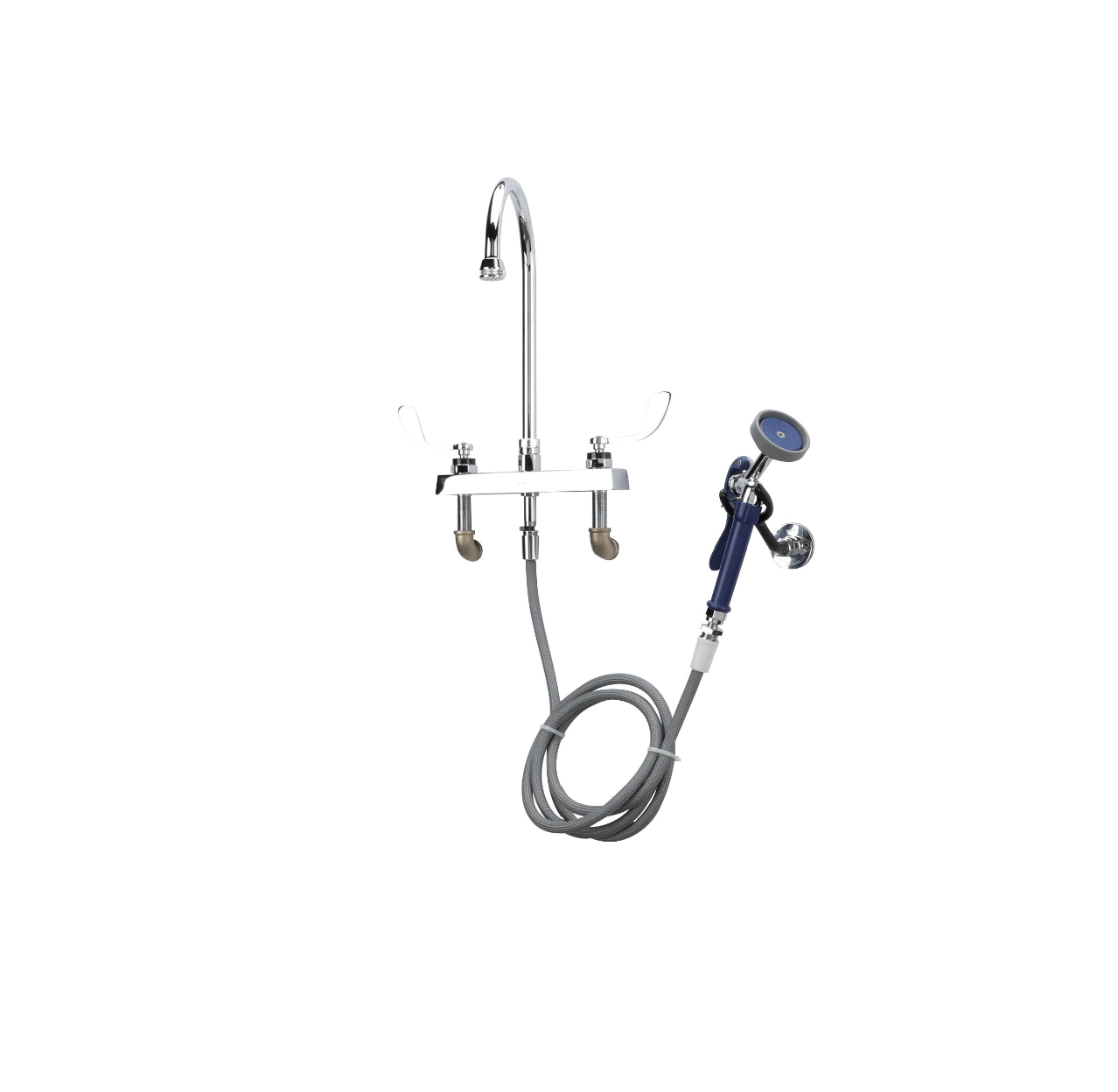Encore® Adjustable Widespread Deck Mount Faucet with Rigid 6" Gooseneck Spout and 4" Wrist Blade Handles