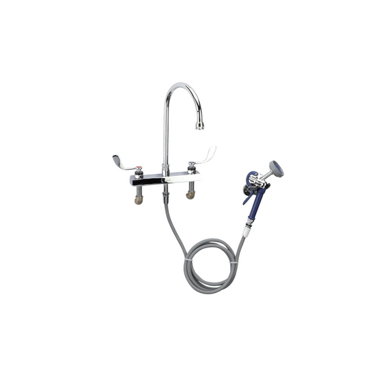 Encore® Adjustable Widespread Deck Mount Faucet with Rigid 6" Gooseneck Spout and 4" Wrist Blade Handles