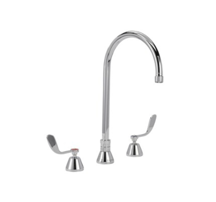 Encore® Adjustable Widespread Deck Mount Faucet Ceramic Valves with Rigid 8-1/2" Gooseneck Spout and 4" Wrist Blade Handles