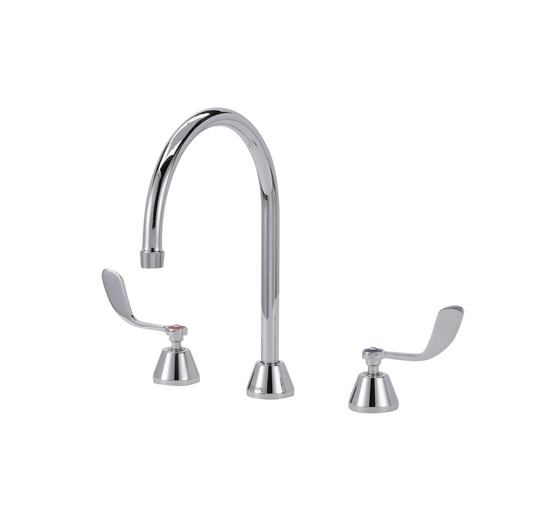 Encore® Adjustable Widespread Deck Mount Faucet Ceramic Valves with Rigid 8-1/2" Gooseneck Spout and 4" Wrist Blade Handles