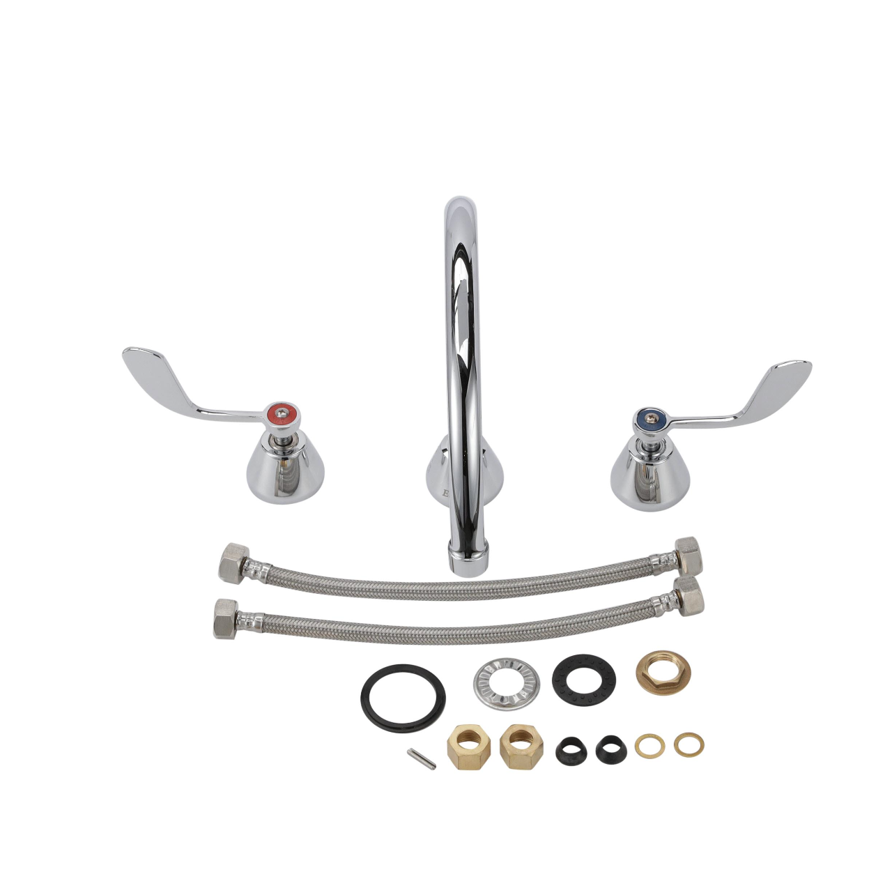 Encore® Adjustable Widespread Deck Mount Faucet Ceramic Valves with Rigid 8-1/2" Gooseneck Spout and 4" Wrist Blade Handles
