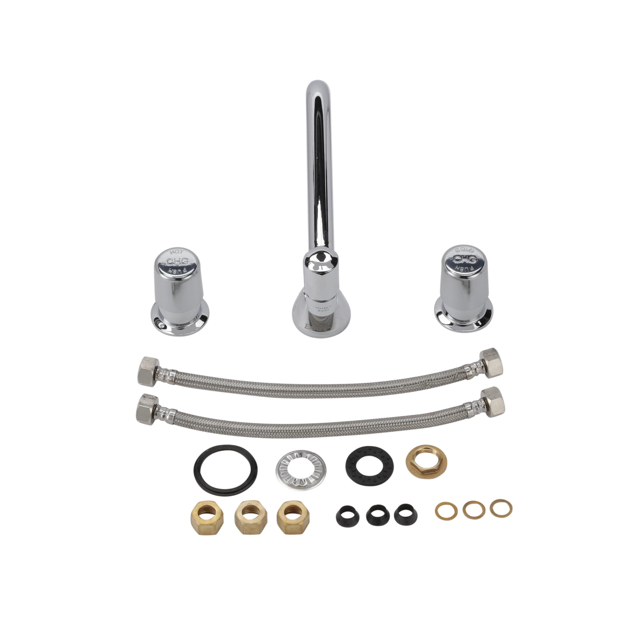 Encore® Adjustable Widespread Deck Mount Faucet Metering Valves with 8" Bent Tubular Spout