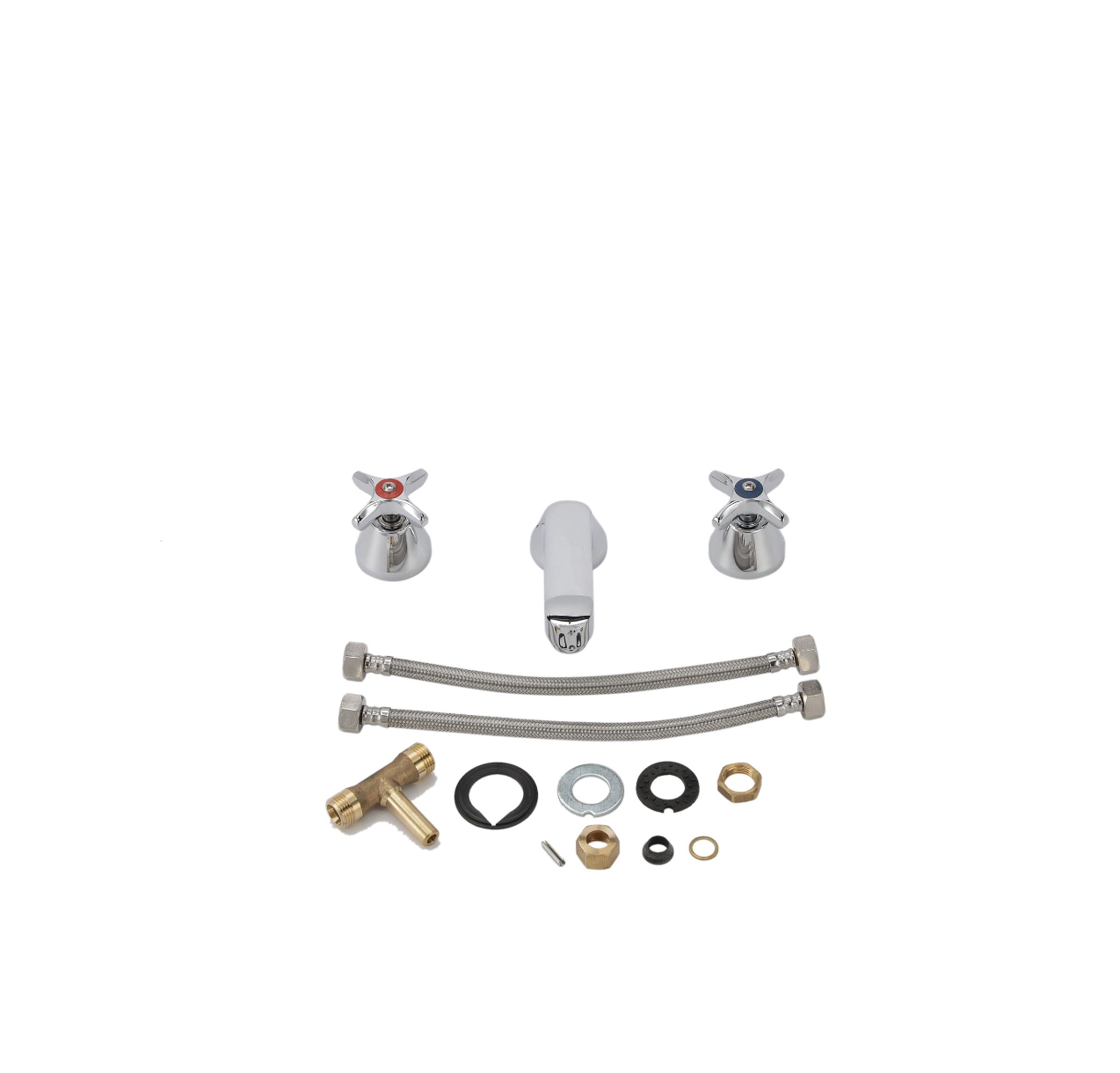Encore® Adjustable Widespread Deck Mount Faucet Ceramic Valves POP Up Hole with 5" Cast Spout and Cross Handles