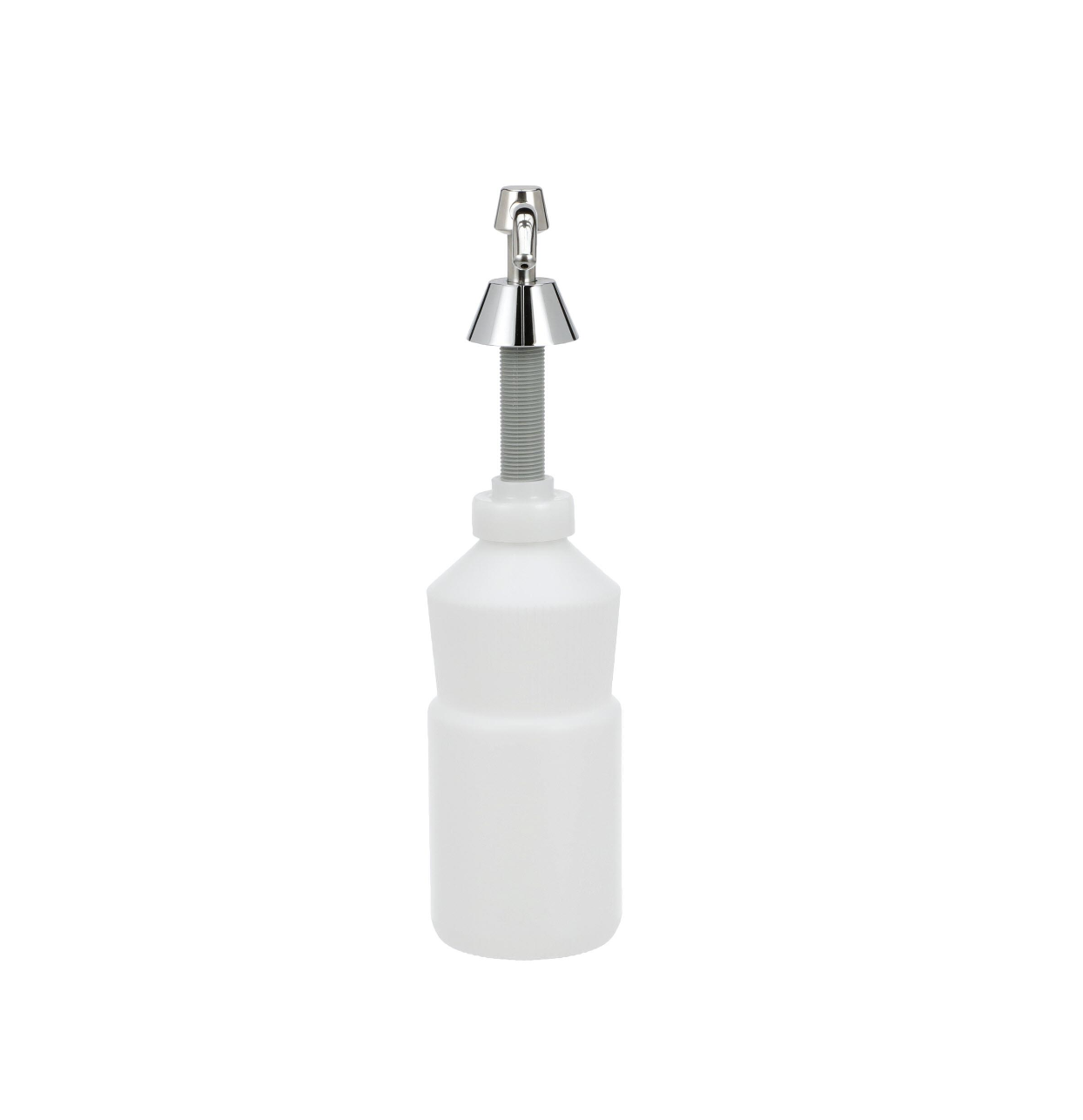 Encore® Soap Dispenser, Manual, 32 oz. Capacity, 3-1/2" x 15" x 7-7/16", White Polyethylene Bottle, Chrome Plated Brass Spout, Pump & Spout, Vandal Resistant, SANIGUARD® Antimicrobial Product Protection