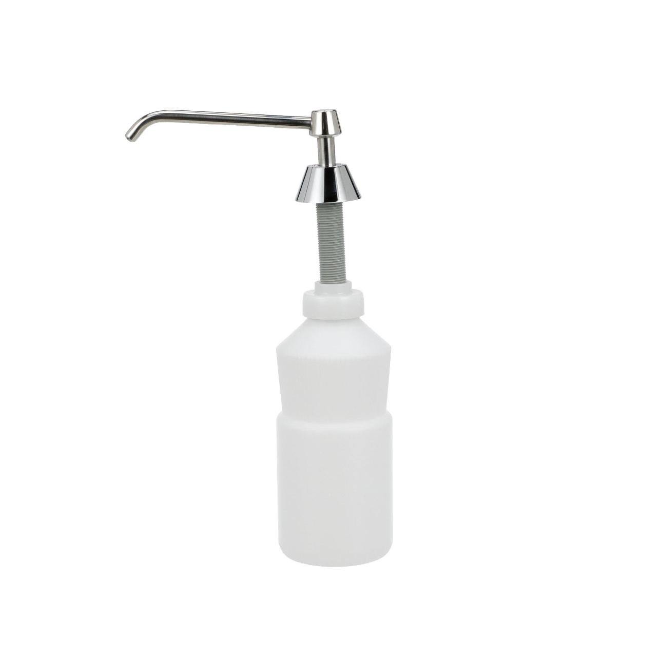 Encore® Soap Dispenser, Manual, 32 oz. Capacity, 3-1/2" x 15" x 7-7/16", White Polyethylene Bottle, Chrome Plated Brass Spout, Pump & Spout, Vandal Resistant, SANIGUARD® Antimicrobial Product Protection