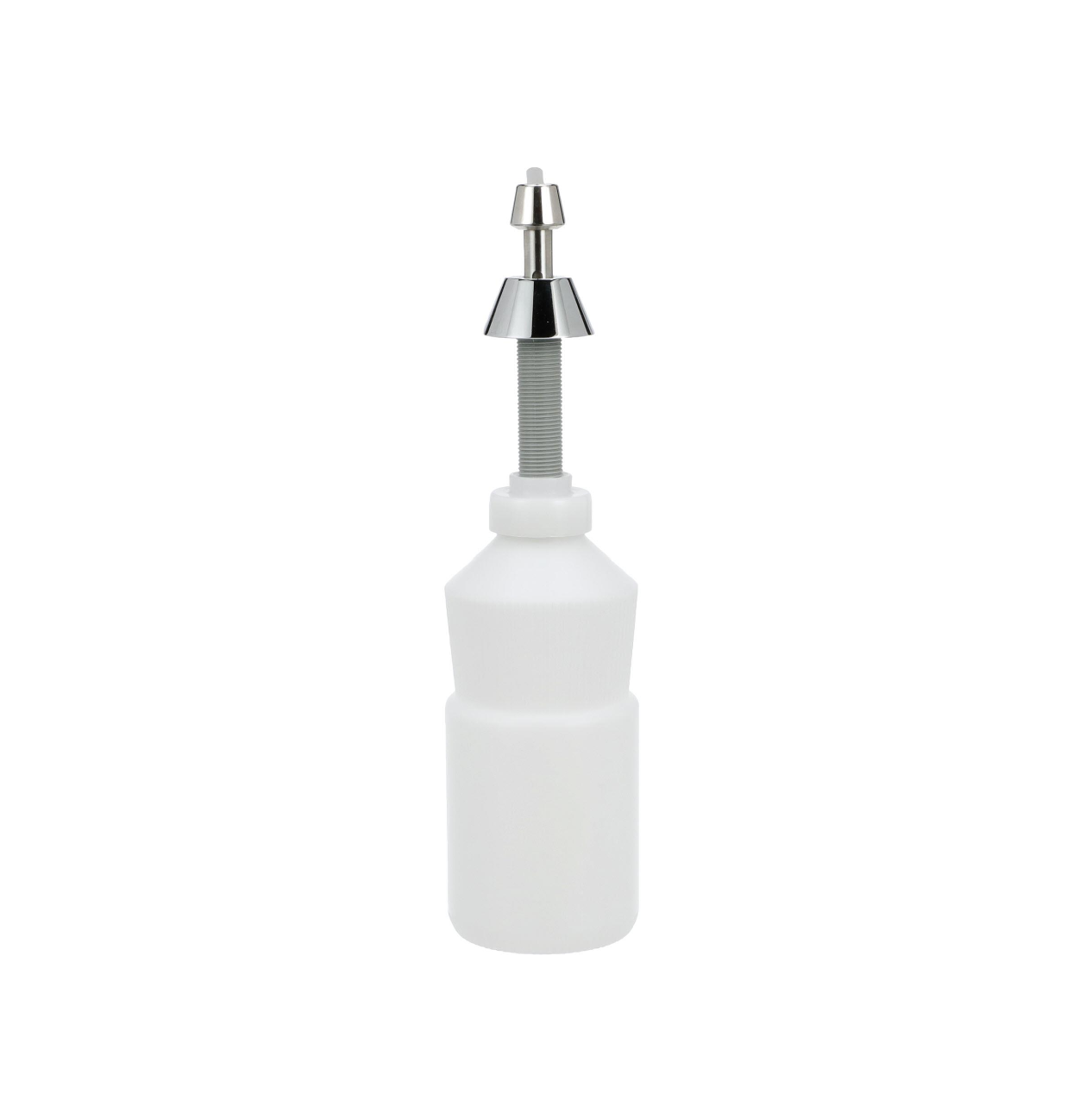Encore® Soap Dispenser, Manual, 32 oz. Capacity, 3-1/2" x 15" x 7-7/16", White Polyethylene Bottle, Chrome Plated Brass Spout, Pump & Spout, Vandal Resistant, SANIGUARD® Antimicrobial Product Protection
