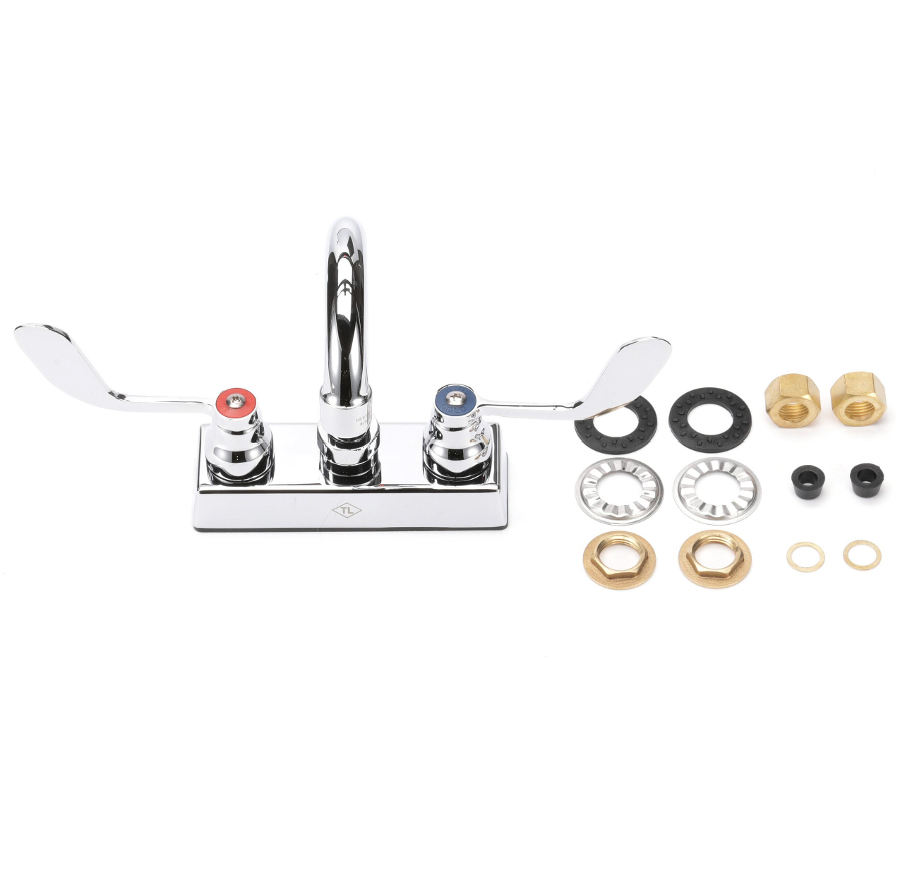 TOP-LINE® 4" OC Deck Mount Faucet Ceramic Valves 4" Wrist Blade Handles with 3-1/2" Rigid Gooseneck Spout