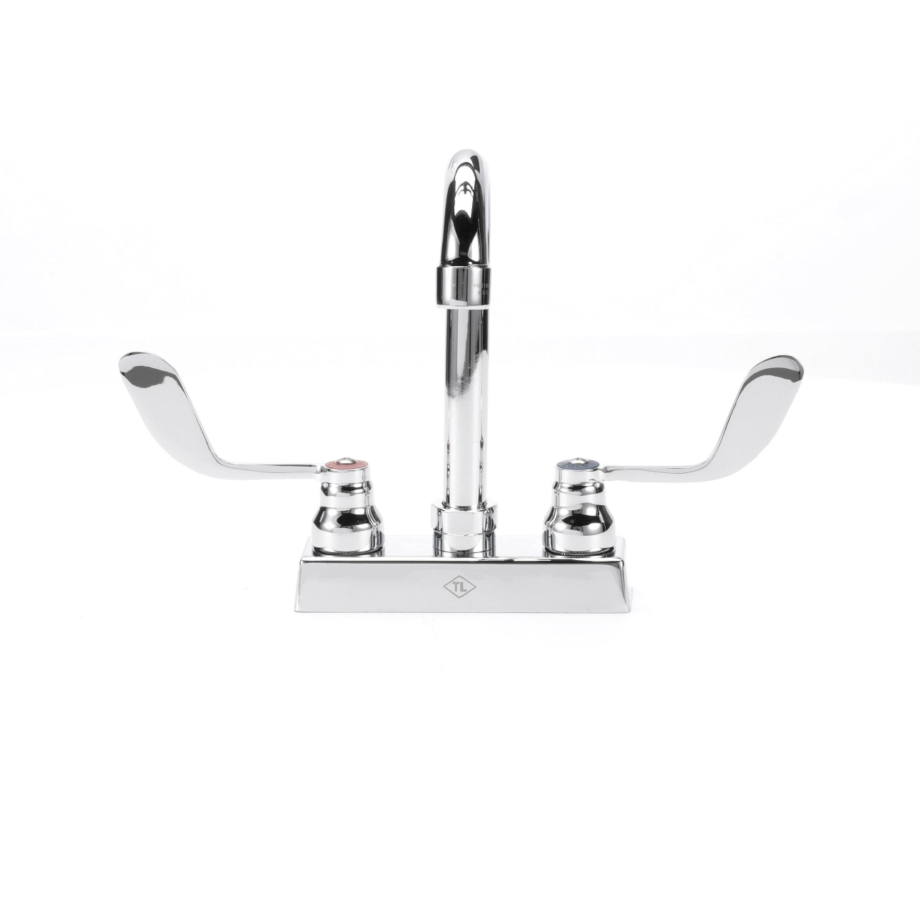 TOP-LINE® 4" OC Deck Mount Faucet Ceramic Valves 4" Wrist Blade Handles with 3-1/2" Rigid Gooseneck Spout