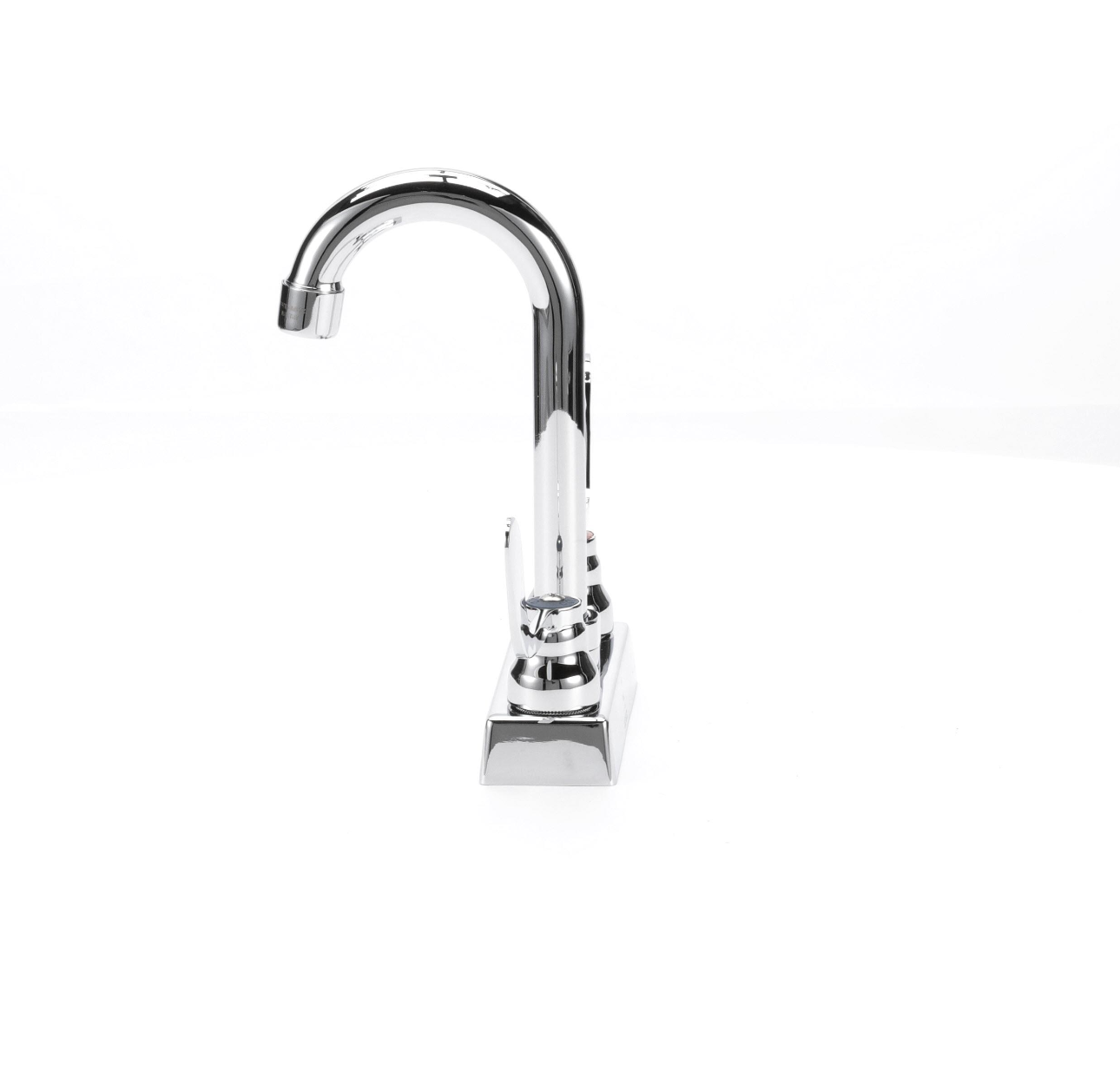 TOP-LINE® 4" OC Deck Mount Faucet Ceramic Valves 4" Wrist Blade Handles with 3-1/2" Rigid Gooseneck Spout