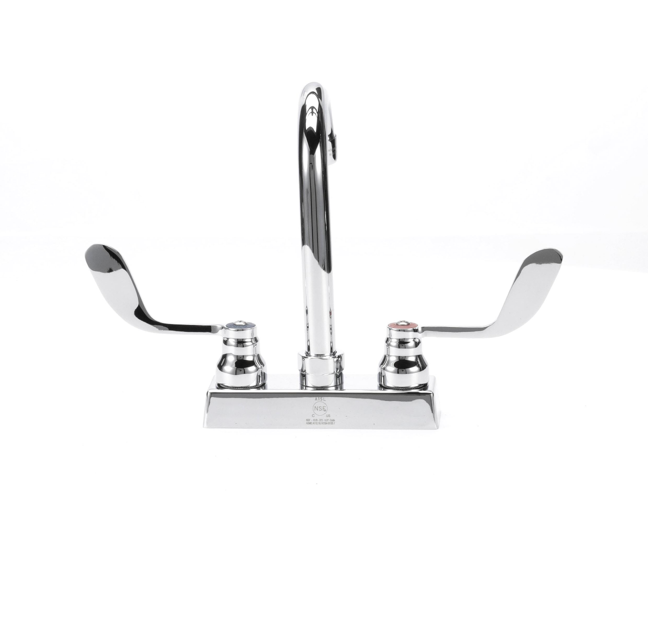 TOP-LINE® 4" OC Deck Mount Faucet Ceramic Valves 4" Wrist Blade Handles with 3-1/2" Rigid Gooseneck Spout