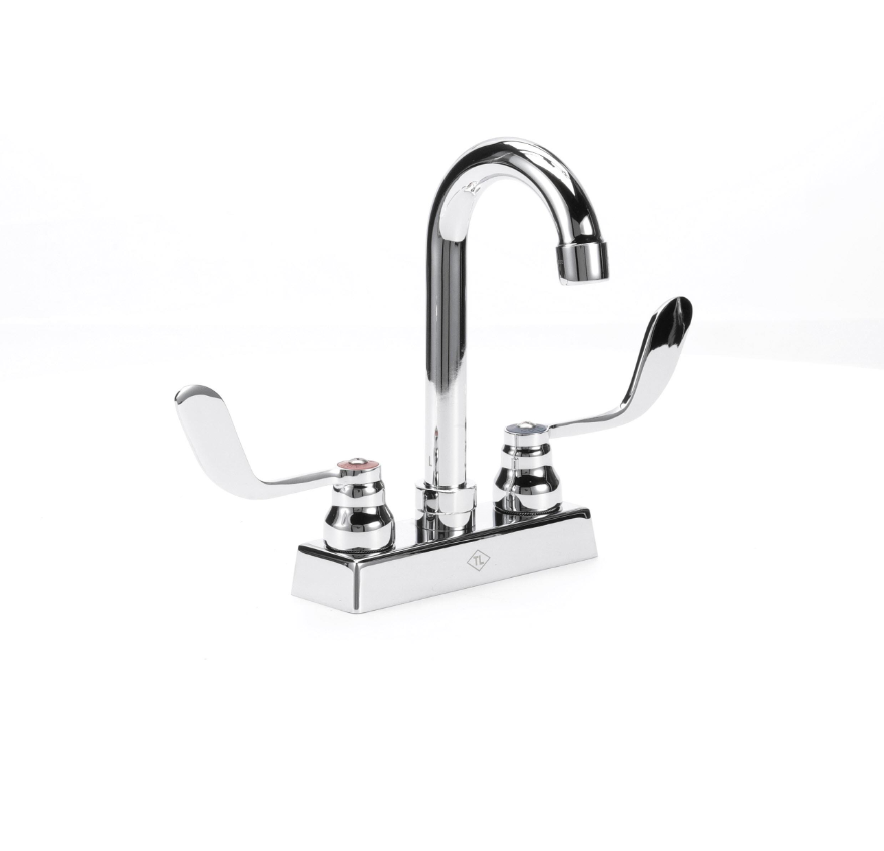 TOP-LINE® 4" OC Deck Mount Faucet Ceramic Valves 4" Wrist Blade Handles with 3-1/2" Rigid Gooseneck Spout