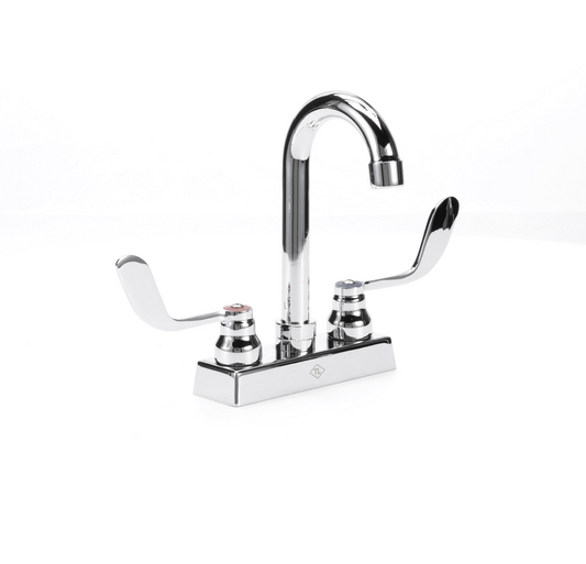 TOP-LINE® 4" OC Deck Mount Faucet Ceramic Valves 4" Wrist Blade Handles with 3-1/2" Rigid Gooseneck Spout