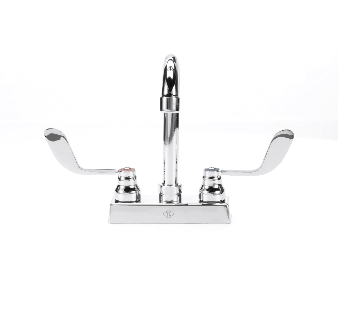TOP-LINE® 4" OC Deck Mount Faucet Ceramic Valves 4" Wrist Blade Handles with 3-1/2" Swivel Gooseneck Spout