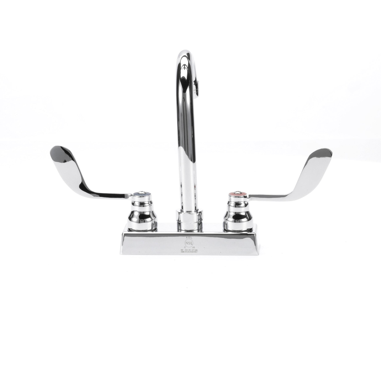 TOP-LINE® 4" OC Deck Mount Faucet Ceramic Valves 4" Wrist Blade Handles with 3-1/2" Swivel Gooseneck Spout