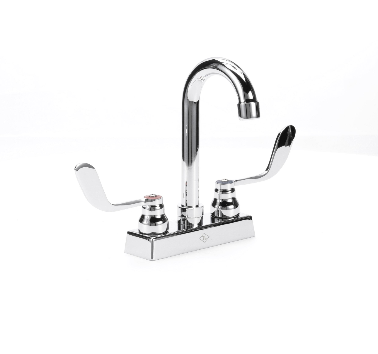 TOP-LINE® 4" OC Deck Mount Faucet Ceramic Valves 4" Wrist Blade Handles with 3-1/2" Swivel Gooseneck Spout