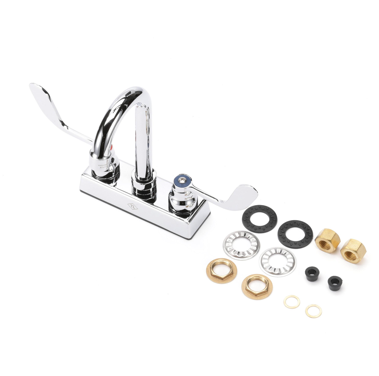 TOP-LINE® 4" OC Deck Mount Faucet Ceramic Valves 4" Wrist Blade Handles with 3-1/2" Swivel Gooseneck Spout