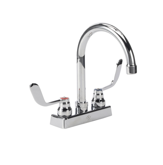 TOP-LINE® 4" OC Deck Mount Faucet Ceramic Valves 4" Wrist Blade Handles with 6" Swivel Gooseneck Spout