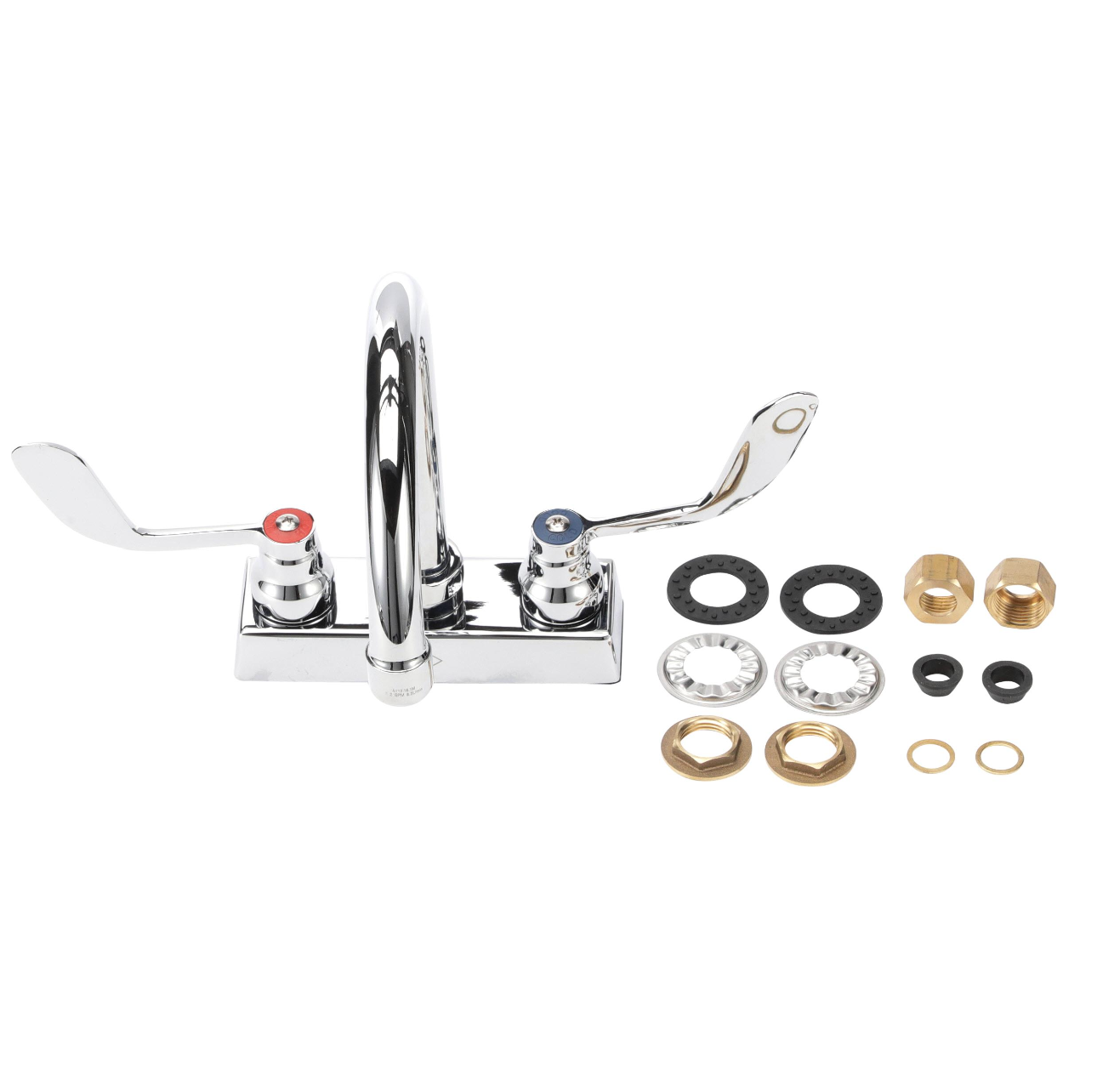 TOP-LINE® 4" OC Deck Mount Faucet Ceramic Valves 4" Wrist Blade Handles with 6" Swivel Gooseneck Spout