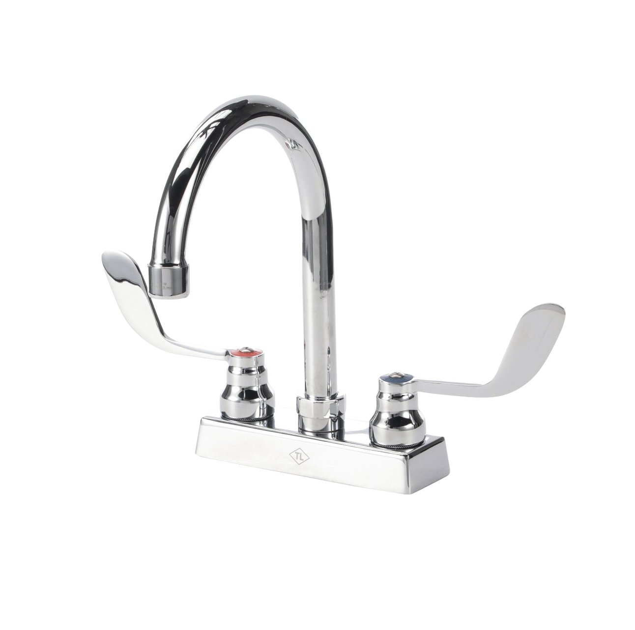 TOP-LINE® 4" OC Deck Mount Faucet Ceramic Valves 4" Wrist Blade Handles with 6" Swivel Gooseneck Spout