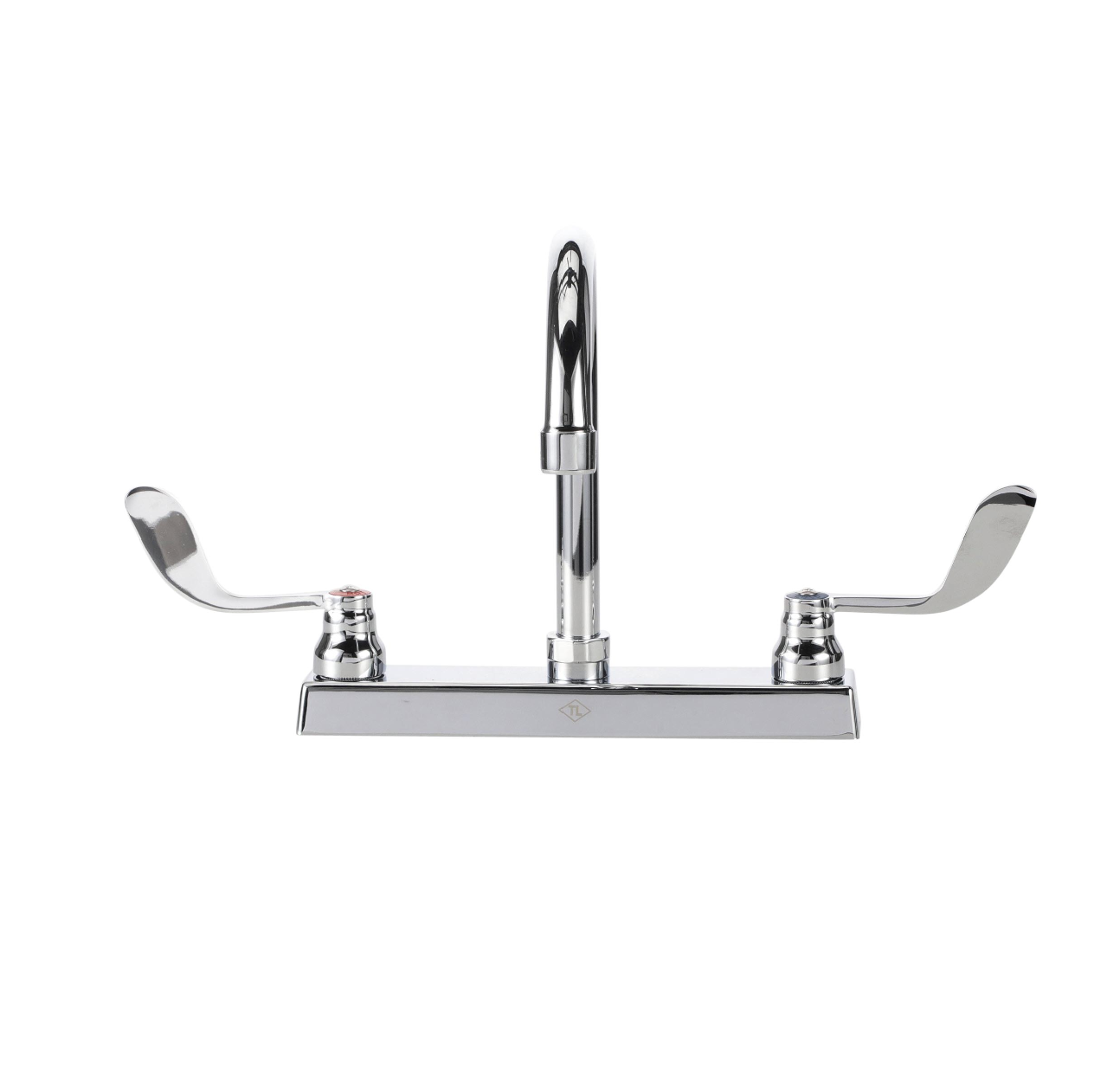 TOP-LINE® 8" OC Deck Mount Faucet Ceramic Valves 4" Wrist Blade Handles with 6" Swivel Gooseneck Spout