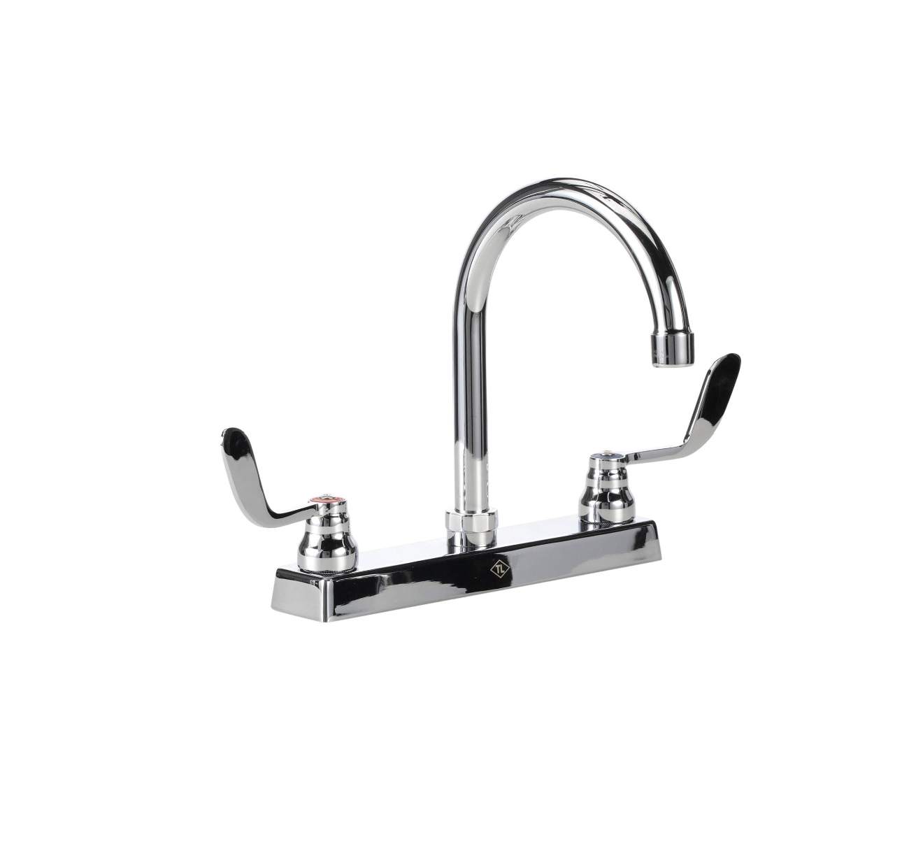 TOP-LINE® 8" OC Deck Mount Faucet Ceramic Valves 4" Wrist Blade Handles with 6" Swivel Gooseneck Spout