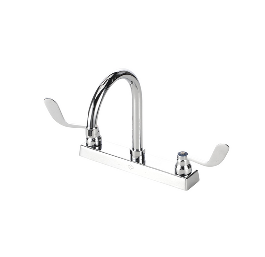 TOP-LINE® 8" OC Deck Mount Faucet Ceramic Valves 4" Wrist Blade Handles with 6" Swivel Gooseneck Spout