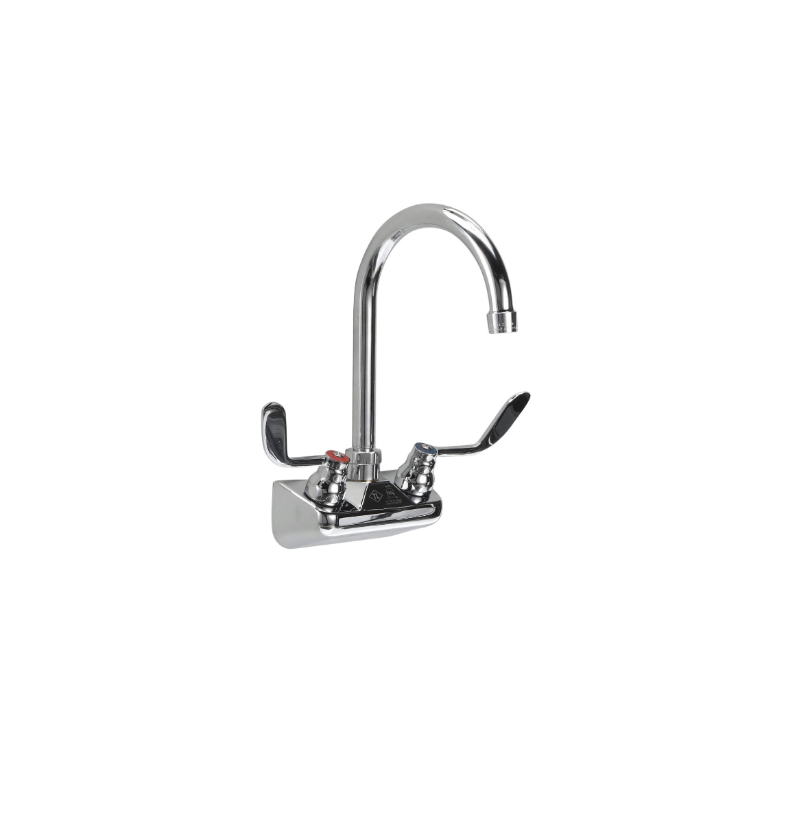 TOP-LINE® 4" OC Wall Mount Faucet Ceramic Valves with 6" Rigid Gooseneck Spout and 4" Wrist Blade Handles