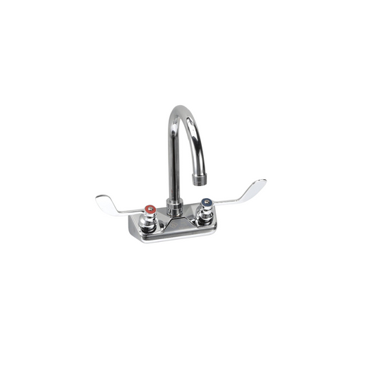 TOP-LINE® 4" OC Wall Mount Faucet Ceramic Valves with 6" Rigid Gooseneck Spout and 4" Wrist Blade Handles