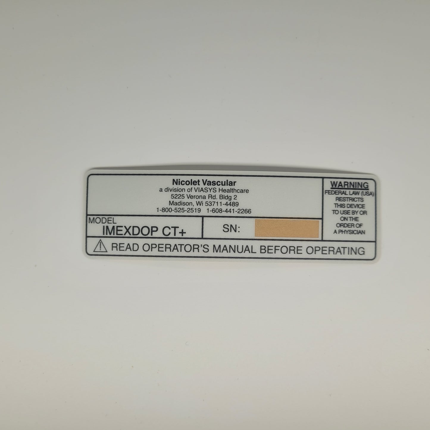 NP0529 Serial Number Label for ImexDop CT+